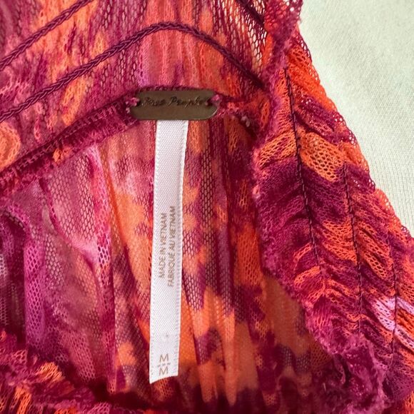 Free People Hello There sheer ruched mock-neck top red orange mesh | medium - Picture 9 of 13